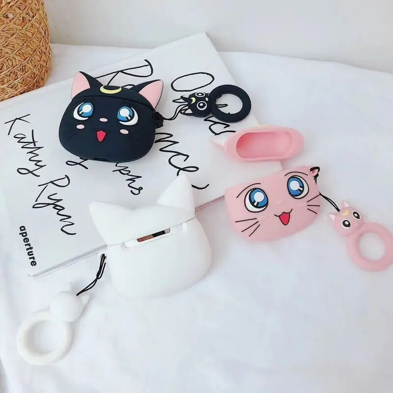 Crtić Luna Cat Slatka maska za slušalice za Apple Airpod 1 2 3 Pro Case Anime slušalice Bežične bluetooth Protect Cover Ring Remen