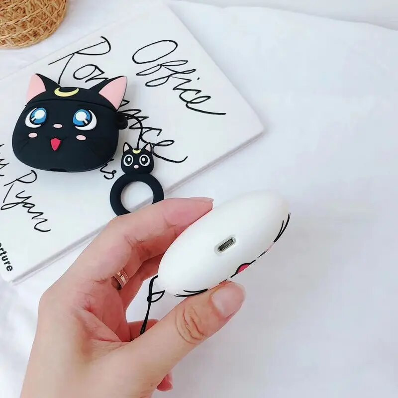 Crtić Luna Cat Slatka maska za slušalice za Apple Airpod 1 2 3 Pro Case Anime slušalice Bežične bluetooth Protect Cover Ring Remen
