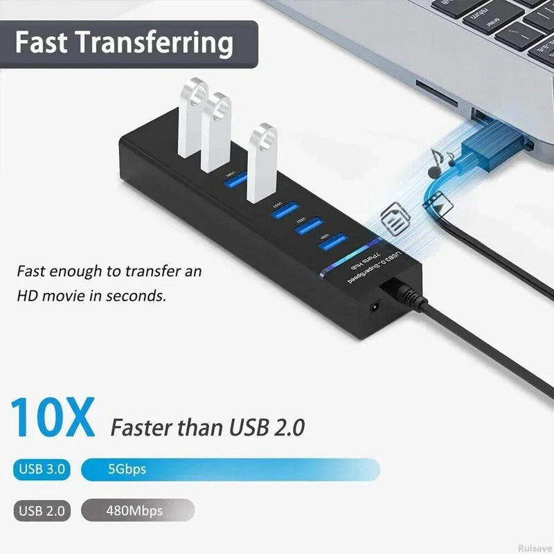 Ruisave USB Hub 3 0 Extender High Speed 4 7 Port USB Splitter Multiport Lenovo Xiaomi Macbook Pro PC sülearvuti tarvikud