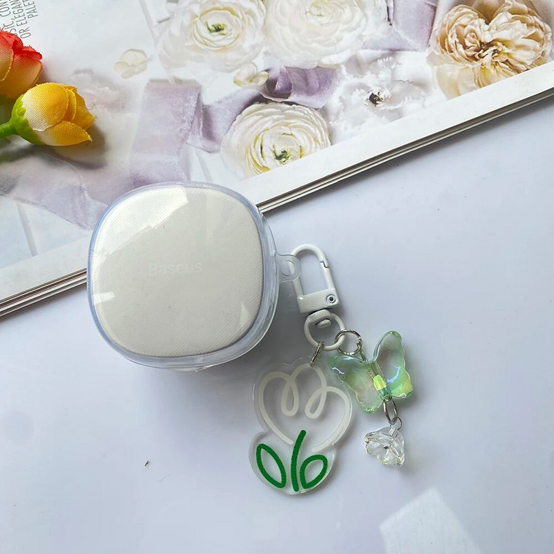 JBL W300TWSE austiņu korpusam Tulpju ziedu un atslēgu piekariņa caurspīdīgs silikona vāciņš JBL WAVE FLEX austiņu kastītei