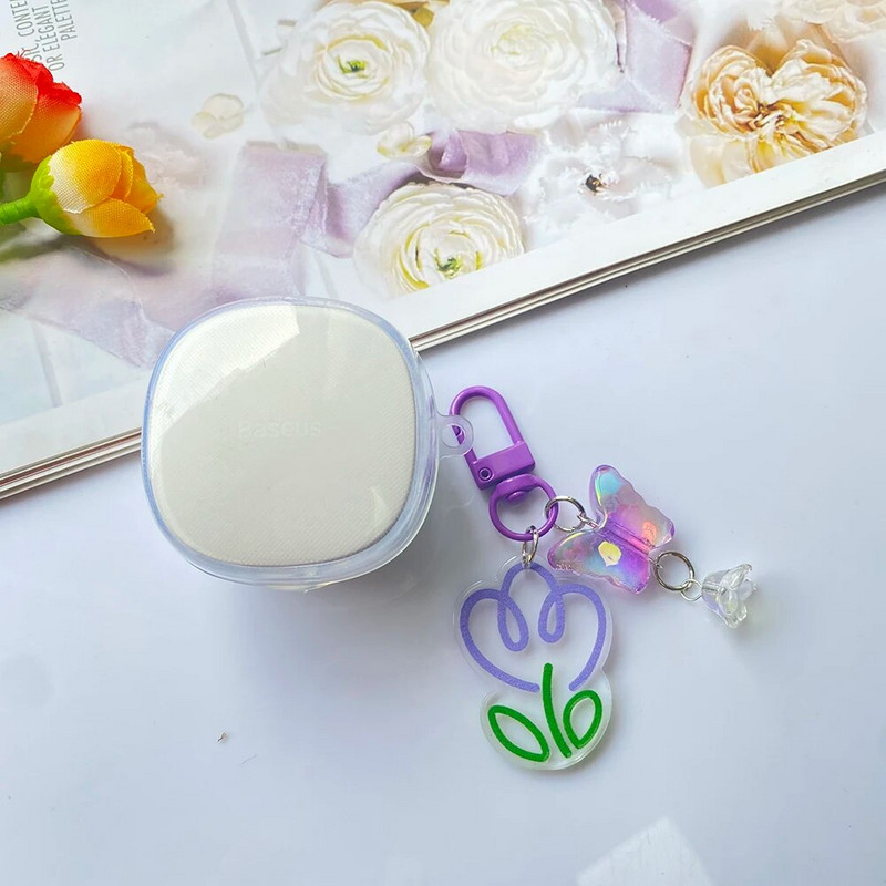 JBL W300TWSE austiņu korpusam Tulpju ziedu un atslēgu piekariņa caurspīdīgs silikona vāciņš JBL WAVE FLEX austiņu kastītei