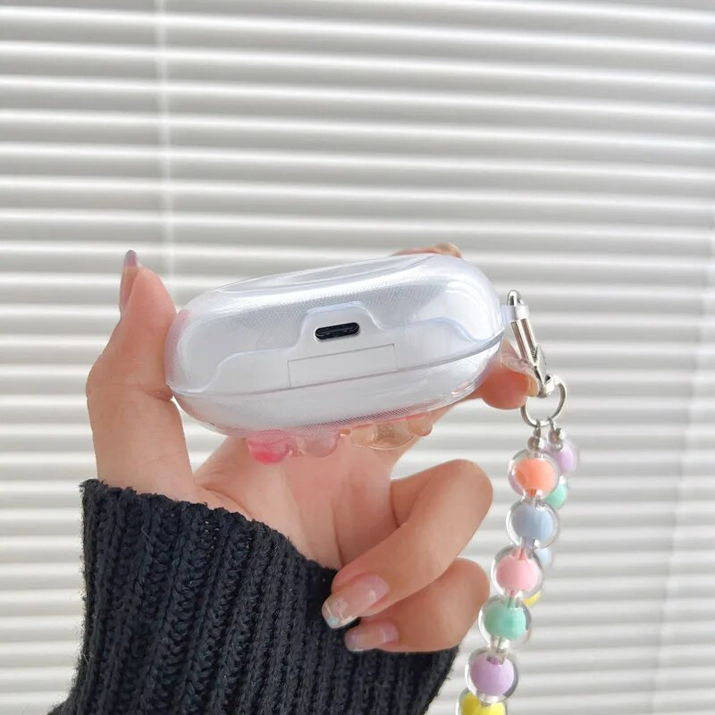 Νέα θήκη ακουστικών για oppo enco μπουμπούκια Bear/rabbit/Love με διαφανές μαλακό κέλυφος Θήκη Προστασίας ακουστικών Για oppo enco w11 Pearl αλυσίδα