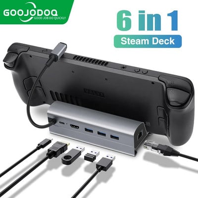 Prijungimo stotis, suderinama su „Steam Deck“ 6 viename „Steam Deck Dock“ su HDMI 4K@60Hz Gigabit Ethernet 3 USB-A 3.0 įkrovimo USB-C