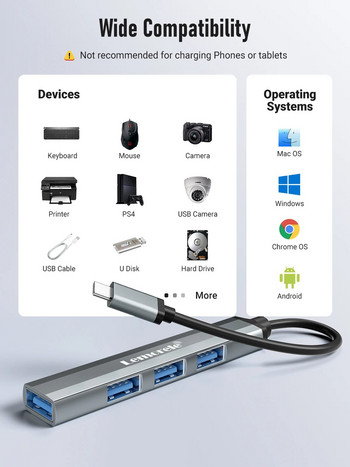 Lemorele USB C Hub USB Hub 3.0 μακρύ καλώδιο OTG 4 θύρας Τύπος C HUB Προσαρμογέας πολλαπλών διαχωριστών Αξεσουάρ φορητού υπολογιστή για Xiaomi Lenovo Macb