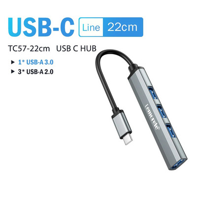Lemorele USB C Hub USB Hub 3.0 μακρύ καλώδιο OTG 4 θύρας Τύπος C HUB Προσαρμογέας πολλαπλών διαχωριστών Αξεσουάρ φορητού υπολογιστή για Xiaomi Lenovo Macb