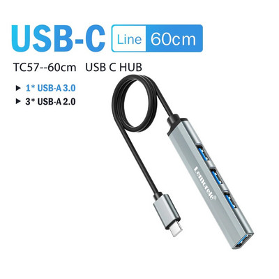Lemorele USB C Hub USB Hub 3.0 μακρύ καλώδιο OTG 4 θύρας Τύπος C HUB Προσαρμογέας πολλαπλών διαχωριστών Αξεσουάρ φορητού υπολογιστή για Xiaomi Lenovo Macb
