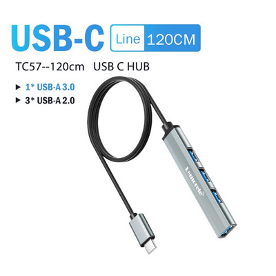 Lemorele USB C Hub USB Hub 3.0 μακρύ καλώδιο OTG 4 θύρας Τύπος C HUB Προσαρμογέας πολλαπλών διαχωριστών Αξεσουάρ φορητού υπολογιστή για Xiaomi Lenovo Macb