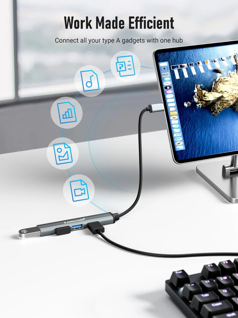 Lemorele USB C Hub USB Hub 3.0 μακρύ καλώδιο OTG 4 θύρας Τύπος C HUB Προσαρμογέας πολλαπλών διαχωριστών Αξεσουάρ φορητού υπολογιστή για Xiaomi Lenovo Macb