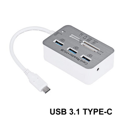 7 σε 1 3 θύρες USB TYPE C 3.0 HUB+4 Θύρες Expander SD TF MS, M2 MMC Προσαρμογέας ανάγνωσης κάρτας μνήμης για U Disk Πληκτρολόγιο ποντικιού φορητού υπολογιστή