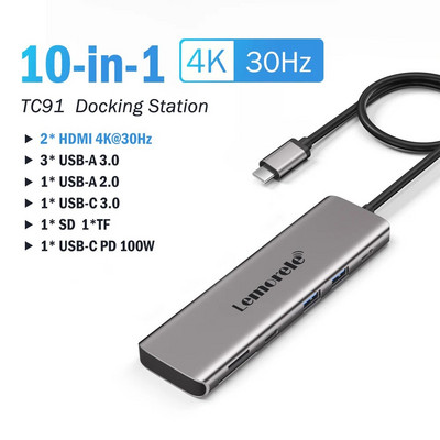Lemorele TC91 USB C HUB USB 3.0 Docking Station USB Type-C to Dual HDMI for Macbook Air Pro iPad Pro M2 M1 PC Extend 2 Different