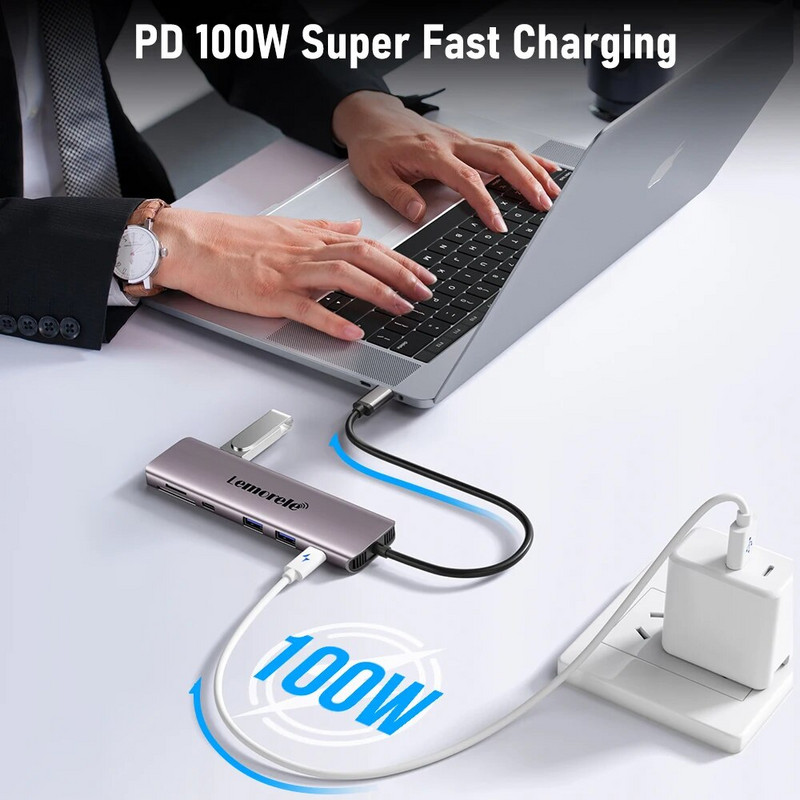 Lemorele TC91 USB C HUB USB 3.0 Docking Station USB Type-C to Dual HDMI for Macbook Air Pro iPad Pro M2 M1 PC Extend 2 Different