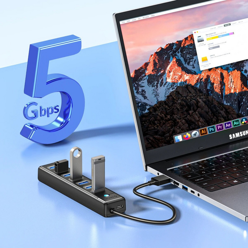ORICO USB3.0 HUB 7 portu sadalīts liela ātruma piezīmjdatora paplašinājums klēpjdatoru piederumiem