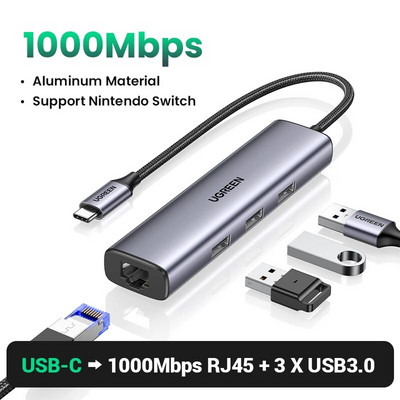 UGREEN USB3.0 HUB de tip C la 4 porturi USB HUB 5Gbps Adaptor USB3.0 pentru Macbook Pro Air M1 PC Accesorii laptop Splitter USB C HUB