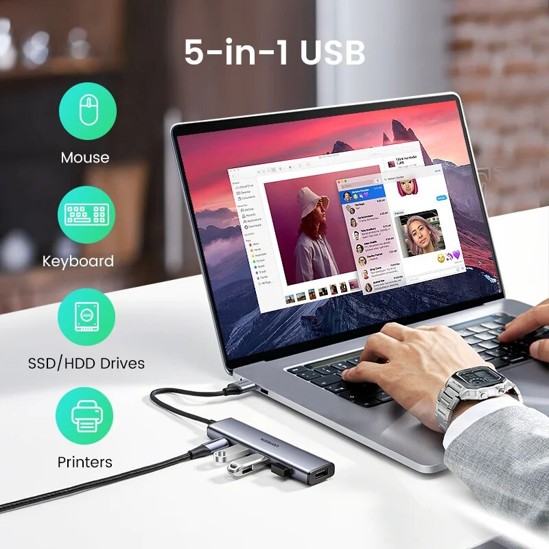 UGREEN USB3.0 jaotur, tüüp C kuni 4 porti USB jaotur 5 Gbps USB3.0 adapter Macbook Pro Air M1 arvuti sülearvuti tarvikud USB C jaoturi jaotur