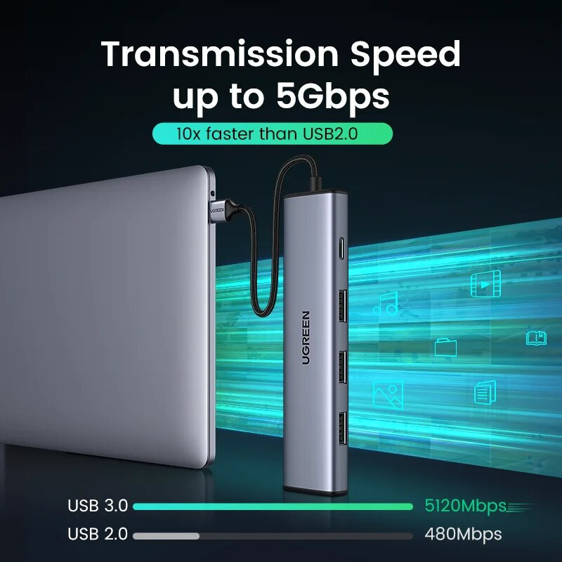 UGREEN USB3.0 jaotur, tüüp C kuni 4 porti USB jaotur 5 Gbps USB3.0 adapter Macbook Pro Air M1 arvuti sülearvuti tarvikud USB C jaoturi jaotur