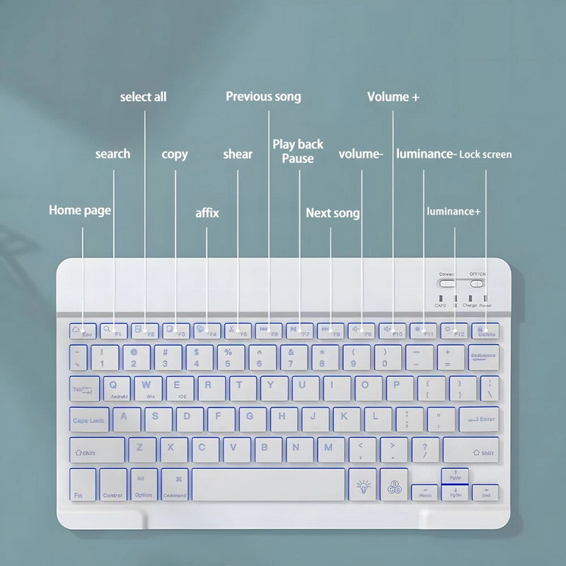 CASEPOKE pārnēsājama plāna klusa planšetdatora tastatūra, uzlādējama aizmugurgaismojuma bezvadu Bluetooth tastatūra iOS Android Windows planšetdatoram