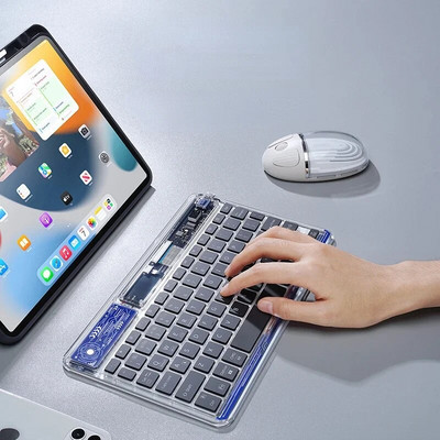 Tastatură fără fir transparentă pentru iPad, Huawei, Tastatură externă pentru tabletă Samsung Xiaomi, Mini tastatură Bluetooth pentru birou