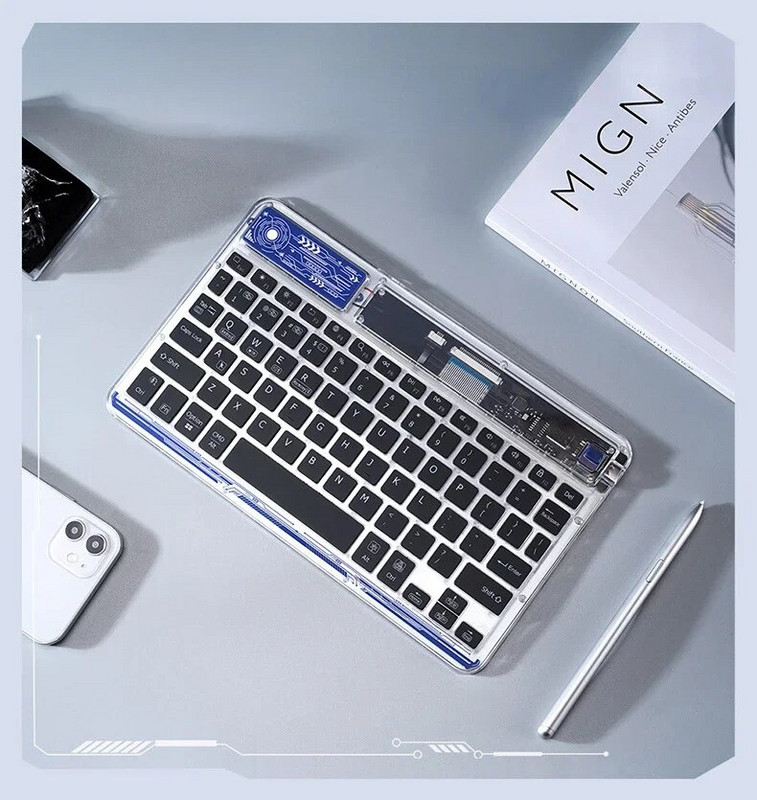 Caurspīdīga bezvadu tastatūra priekš iPad, Huawei, Samsung Xiaomi planšetdatora ārējā tastatūra, mājas biroja mini Bluetooth tastatūra