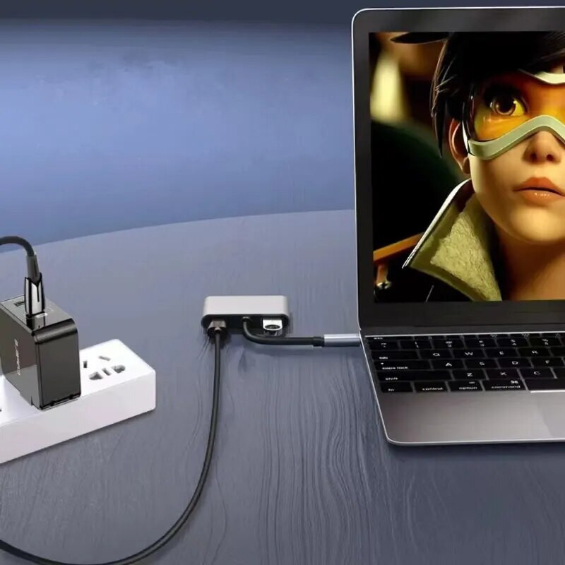 Mitme ekraaniga samaaegne ekraan Heterodyne Type-c 4-in-1 kuni kahe HDMI+USB3.0+PD kiirlaadimisega 4K HD konverter jaoturi dokkimisjaam