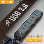 iDsonix USB sadalītāja vairāku portu USB 3.0 C tipa centrmezgla barošanas ports 5 Gbps liela ātruma centrmezgla dokstacija Macbook klēpjdatoru piederumiem