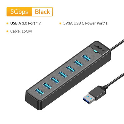 iDsonix USB sadalītāja vairāku portu USB 3.0 C tipa centrmezgla barošanas ports 5 Gbps liela ātruma centrmezgla dokstacija Macbook klēpjdatoru piederumiem