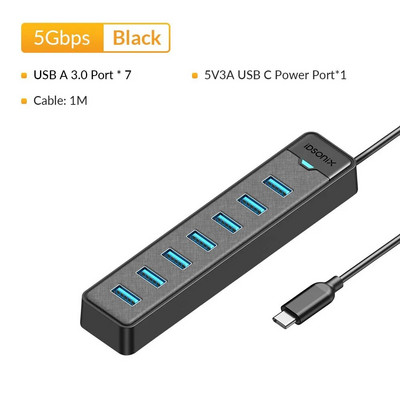 iDsonix USB sadalītāja vairāku portu USB 3.0 C tipa centrmezgla barošanas ports 5 Gbps liela ātruma centrmezgla dokstacija Macbook klēpjdatoru piederumiem