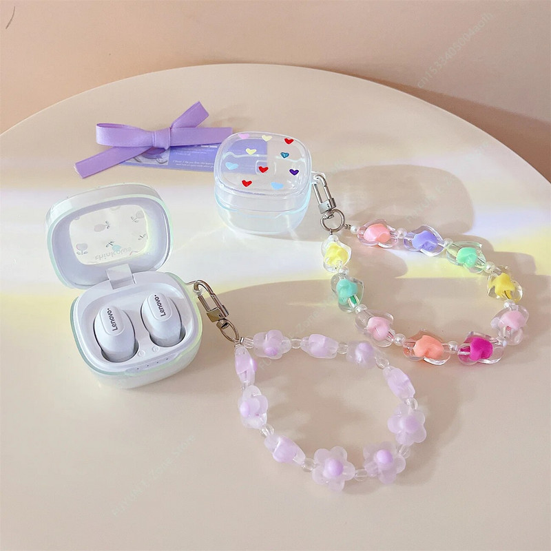 Για Lenovo Thinkplus XT62 Θήκη ακουστικών Tulip Floral Love Heart Butterfly Μαλακό διάφανο κάλυμμα TPU με βραχιόλι με λουράκι χεριού