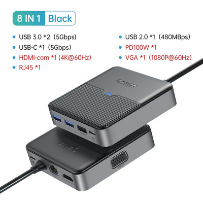 ORICO C-tüüpi dokkimisjaam USB 3.0 jaotur 4K60Hz HDMI-ühilduv RJ45 PD-adapter Macbooki iPad Air M1 arvutitarvikute jaoturi jaoks