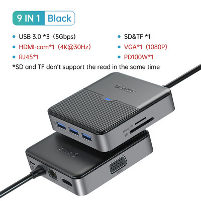 ORICO C-tüüpi dokkimisjaam USB 3.0 jaotur 4K60Hz HDMI-ühilduv RJ45 PD-adapter Macbooki iPad Air M1 arvutitarvikute jaoturi jaoks