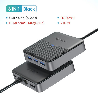 ORICO C-tüüpi dokkimisjaam USB 3.0 jaotur 4K60Hz HDMI-ühilduv RJ45 PD-adapter Macbooki iPad Air M1 arvutitarvikute jaoturi jaoks