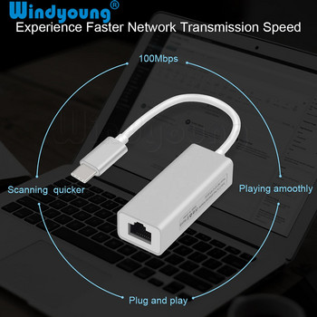 Τύπος C σε RJ45 Προσαρμογέας δικτύου USB C σε Ethernet Προσαρμογέας 10/100Mbps USB Type-C Κάρτα δικτύου USB C σε Ethernet για MacBook Chromebook