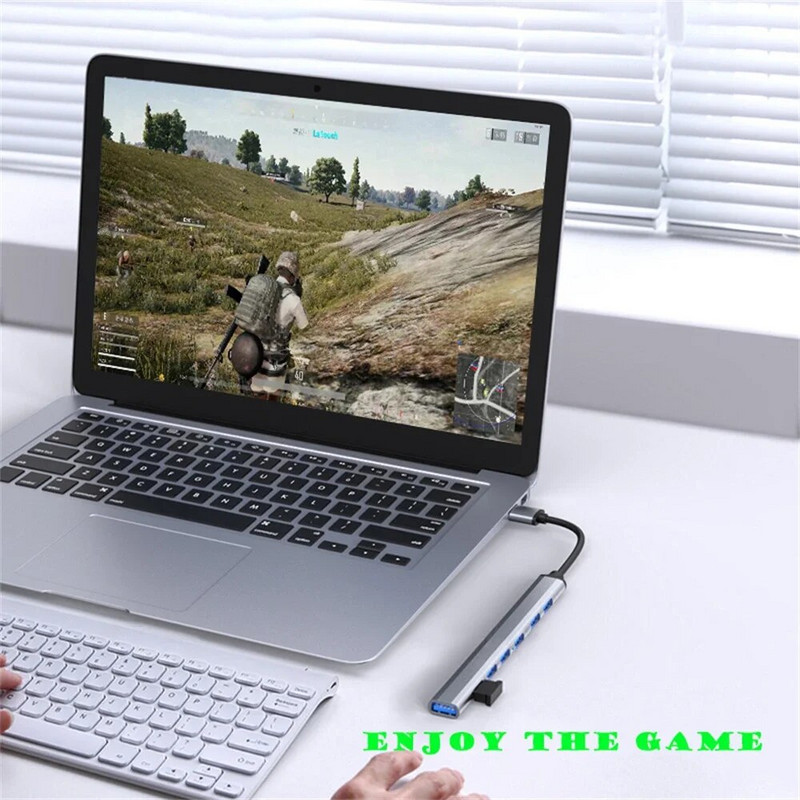 USB 3.0 centrmezgls USB centrmezgls 3.0 USB sadalītājs 7 portu vairāku paplašinātāju C tipa centrmezgla OTG adapteris klēpjdatora datora cietā diska peles tastatūrai