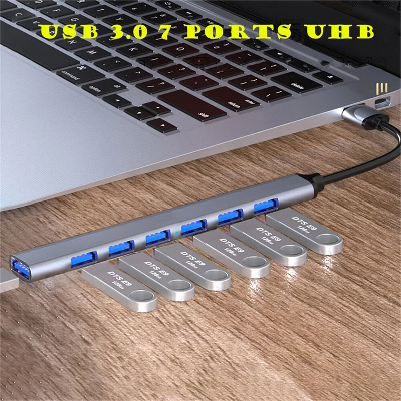USB 3.0 centrmezgls USB centrmezgls 3.0 USB sadalītājs 7 portu vairāku paplašinātāju C tipa centrmezgla OTG adapteris klēpjdatora datora cietā diska peles tastatūrai