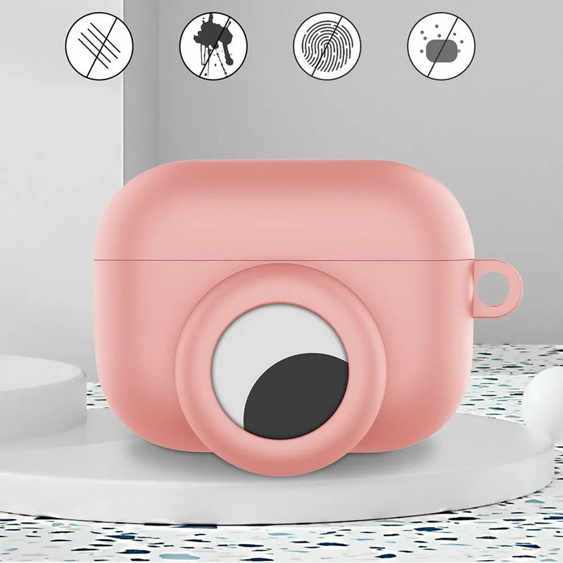 2 in 1 Korpusa vāciņš Silikona aizsarguzmava AirPods Pro austiņām Pretnozaudēšanas aizsargapvalks AirTags meklētāja piederumam