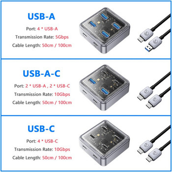 ORICO Multiple USB A Type C Ports Splitter Hub 4 10Gbps USB 3.1 Slot Dock Station Multi USB3.0 Extensor Adapter for Notebook PC