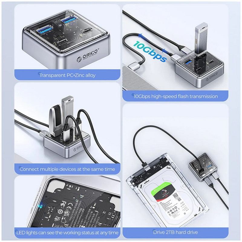 ORICO višestruki USB A tip C portovi Splitter Hub 4 10Gbps USB 3.1 utor Dock Station Multi USB3.0 ekstenzorski adapter za prijenosno računalo
