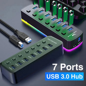 Διανομέας USB 3.0 4 θύρες 7 θύρες Προσαρμογέας θύρας δεδομένων USB 3.0 5 Gbps Υψηλής ταχύτητας Ατομικός διακόπτης ενεργοποίησης/απενεργοποίησης επέκτασης USB