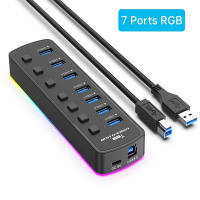 Διανομέας USB 3.0 4 θύρες 7 θύρες Προσαρμογέας θύρας δεδομένων USB 3.0 5 Gbps Υψηλής ταχύτητας Ατομικός διακόπτης ενεργοποίησης/απενεργοποίησης επέκτασης USB