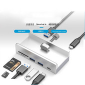 Suport pentru telefon HUB USB tip C 3.0 din aluminiu SD TF Cititor de carduri de memorie Micro USB Încărcător pentru telefon Adaptor de curent continuu Dock extins multiplu