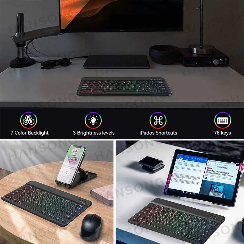 Bežična tipkovnica s pozadinskim osvjetljenjem za iPad iPhone za Android iOS Windows Samsung Xiaomi Tablet SmartPhone Bluetooth-kompatibilna tipkovnica