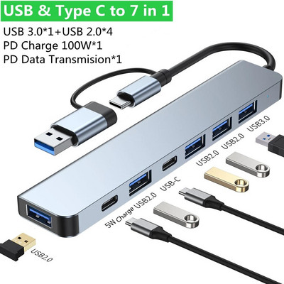 2 în 1 4/5/7/8 porturi USB C Expander USB 3 Hub tip C Splitter tip C Adaptor multiport Dock Expander USB pentru tableta telefonului Xiaomi