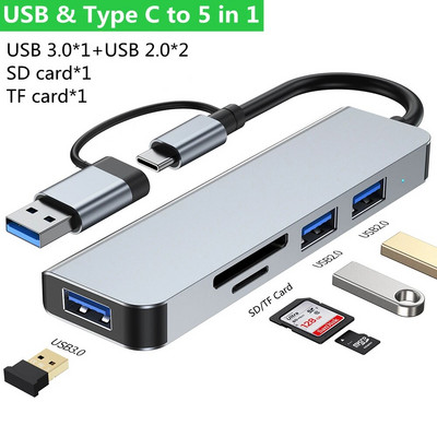 2 în 1 4/5/7/8 porturi USB C Expander USB 3 Hub tip C Splitter tip C Adaptor multiport Dock Expander USB pentru tableta telefonului Xiaomi