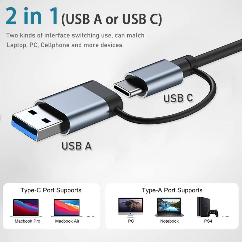 2 σε 1 4/5/7/8 Θύρα USB C Expander USB 3 Hub Type C Splitter Τύπος C Dock Προσαρμογέας πολλαπλών θυρών USB Expander για tablet τηλέφωνο Xiaomi