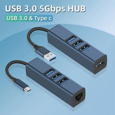 Aliuminio lydinio USB šakotuvas 3 0 stebulės USB skirstytuvas Kelių prievadų kelių prievadų kelių USB šakotuvas 3.0 Hab ilgintuvas Kompiuterio priedai su RJ45