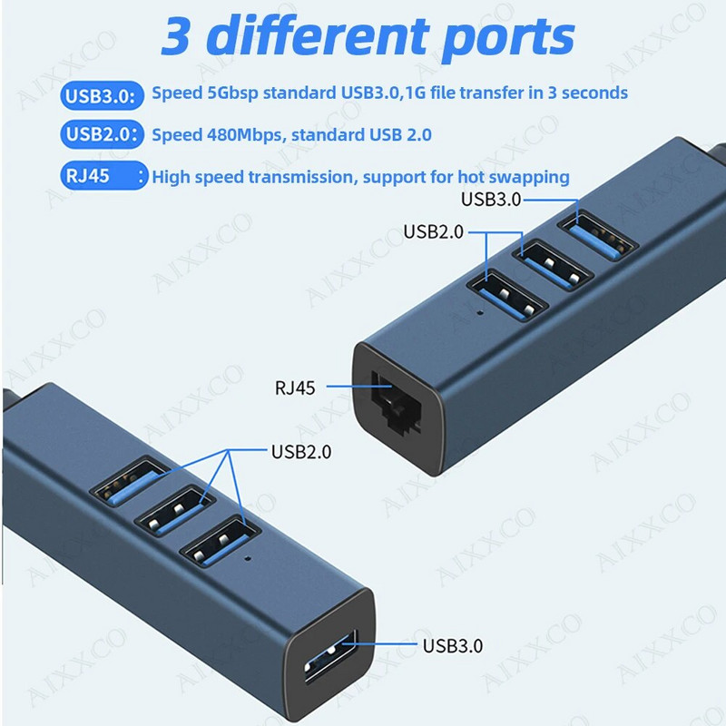 Κράμα αλουμινίου Usb Hub 3 0 Hub Usb Splitter Πολλές θύρες Multi Usb Hub 3.0 Hab Extensor Αξεσουάρ υπολογιστή με RJ45