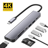 7 σε 1 Τύπος C USB 3.1 HDTV 4K 60Hz Βίντεο USB 3.0 USB2.0 SD TF θύρα ανάγνωσης δεδομένων Προσαρμογέας διανομέα φόρτισης USB-C PD για Macbook