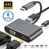 USB C Hub 4 σε 1 Τύπος C 3.0 Προσαρμογέας σε 4K HDMI HDTV VGA USB 3.0 PD Fast Charge Splitter για φορητό υπολογιστή MacBook Notebook