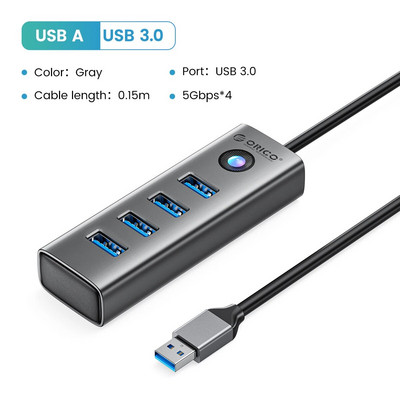 ORICO 4 θυρών USB 3.0 HUB από κράμα αλουμινίου Plug and Play Mini Socket Hub/USB Splitter 4 Ports 5Gbps Μετάδοση υψηλής ταχύτητας