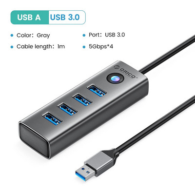 ORICO 4 θυρών USB 3.0 HUB από κράμα αλουμινίου Plug and Play Mini Socket Hub/USB Splitter 4 Ports 5Gbps Μετάδοση υψηλής ταχύτητας