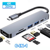 USB C HUB 4K 30Hz Τύπος C σε HDMI Συμβατό με PD 87W USB Splitter Προσαρμογέας USB για Macbook Air Pro USB3.0 HUB TF SD Multi Converter